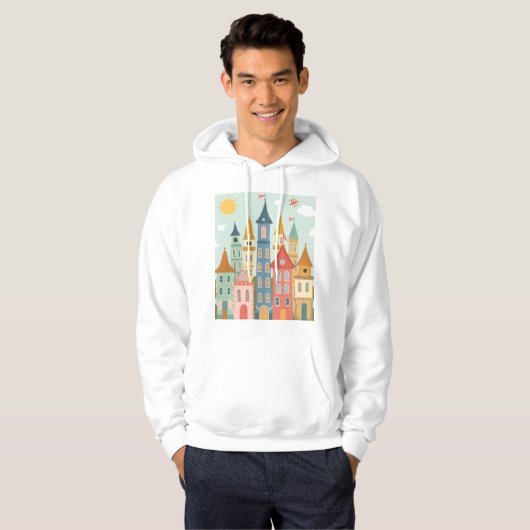 Kleurrijke sprookjesstad hoodie (Voorkant volledig)