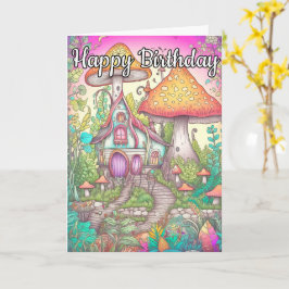 Kleurrijke Sprouting Mushroom Hut Illustratie Kaart