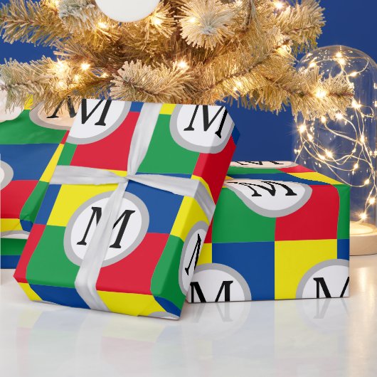 Kleurrijke Squares Custom Monogram Initiaal Cadeaupapier (Feestdagen)