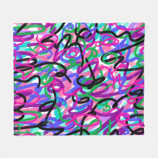Kleurrijke Squigggles Abstracte Kunst Fleece Deken (Voorkant (Horizontaal))