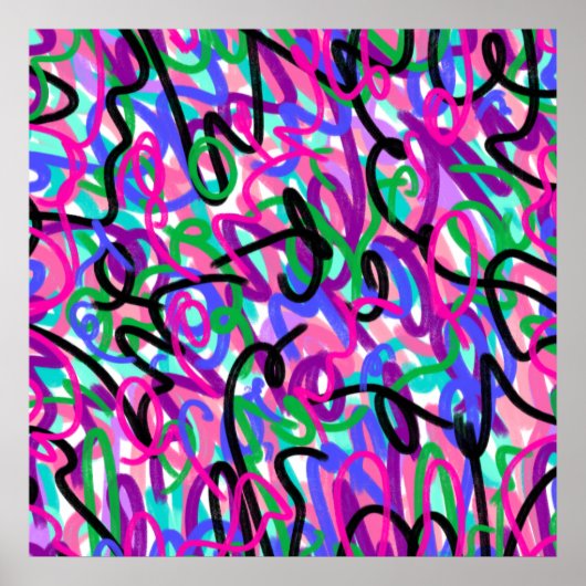 Kleurrijke Squigggles Abstracte Kunst Poster (Voorkant)