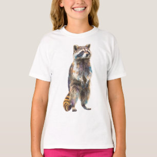 Kleurrijke staande afbeelding van wasbeer voor kin t-shirt