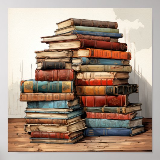 Kleurrijke Stack Van Oude Boeken Poster (Voorkant)