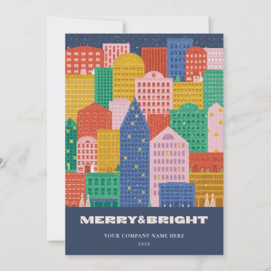 Kleurrijke stad in Winter Corporate Holiday Kaart (Voorkant)