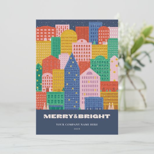 Kleurrijke stad in Winter Corporate Holiday Kaart (Staand voorkant)