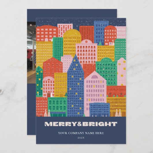Kleurrijke stad in Winter Corporate Holiday Kaart
