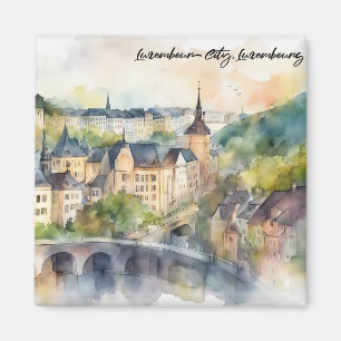 Kleurrijke stad Luxemburg Aquarel Schildering Magneet