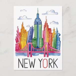 kleurrijke stad new york briefkaart