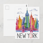 kleurrijke stad new york briefkaart (Voorkant / Achterkant)
