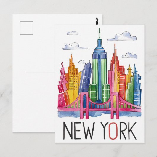 kleurrijke stad new york briefkaart (Voorkant / Achterkant)