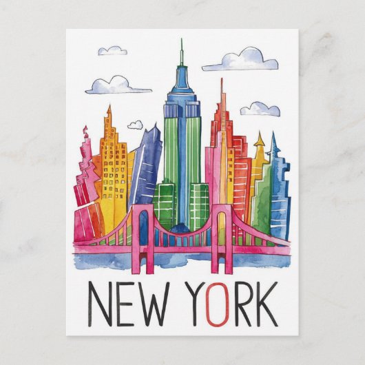 kleurrijke stad new york briefkaart (Voorkant)