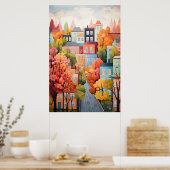 kleurrijke stad poster (Keuken)