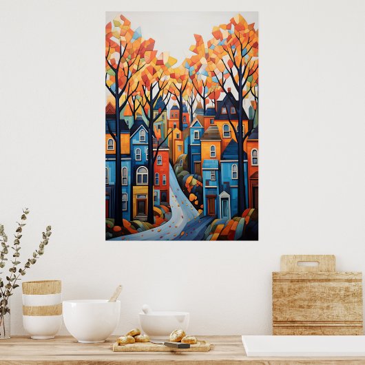 kleurrijke stad poster (Keuken)