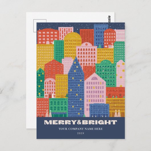 Kleurrijke Stad Winter Zakelijke Kerstkaart Briefkaart (Voorkant / Achterkant)