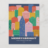 Kleurrijke Stad Winter Zakelijke Kerstkaart Briefkaart (Voorkant)