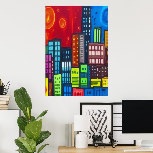 Kleurrijke stadkunst | AI Art Poster (Thuiskantoor)
