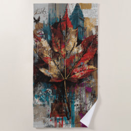 Kleurrijke Stadscollage Kunst van de Esdoornblad Strandlaken