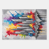 Kleurrijke stadsskyline met waterverf spatten inpakpapier vel (Voorkant 2)