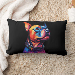 Kleurrijke Staffy Bull Terrier Cyberpunk Design, Kussen