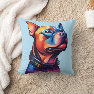 Kleurrijke Staffy Bull Terrier Cyberpunk Design, Kussen