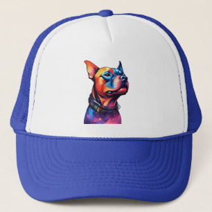 Kleurrijke Staffy Bull Terrier Cyberpunk Design, Trucker Pet