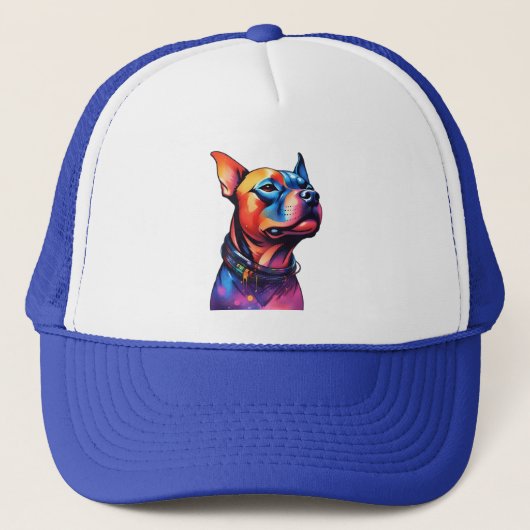 Kleurrijke Staffy Bull Terrier Cyberpunk Design, Trucker Pet (Voorkant)