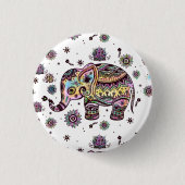 Kleurrijke stambloemen olifant ronde button 3,2 cm (Voorkant)