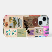 Kleurrijke Stamp Collage Telefoonhoes iPhone 15 Case (Achterkant horizontaal)