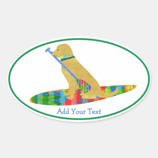 Kleurrijke Stand Up Paddle Board Golden Retriever Ovale Sticker (Voorkant)