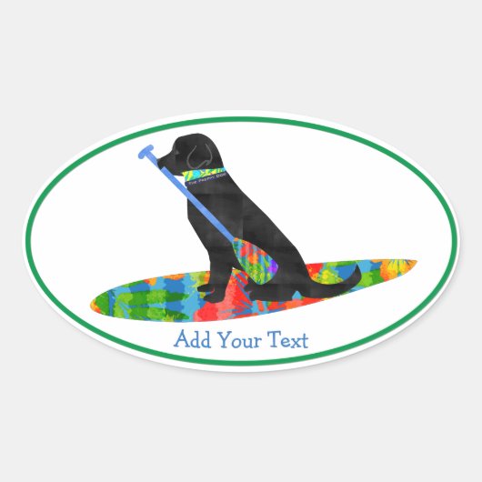 Kleurrijke Stand Up Paddle Board Preppy Black Lab Ovale Sticker (Voorkant)