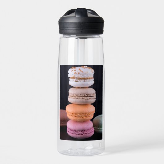 Kleurrijke stapel Franse Macarons Waterfles (Voorkant)