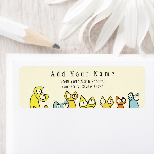 Kleurrijke starende partij Katten Etiket (Insitu)