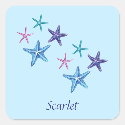  kleurrijke Starfish schrijven Vierkante Sticker (Voorkant)