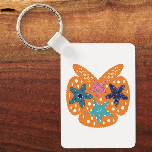 Kleurrijke Starfishes met oranje kleur achtergrond Sleutelhanger (Voorkant)