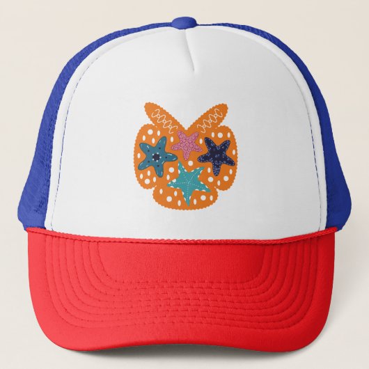 Kleurrijke Starfishes met oranje kleur achtergrond Trucker Pet (Voorkant)