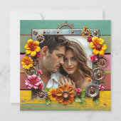 Kleurrijke Steampunk Bloemen Huwelijksuitnodiging Kaart (Voorkant)