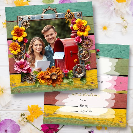 Kleurrijke Steampunk gepersonaliseerde bruiloft RS Save The Date