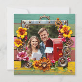 Kleurrijke Steampunk gepersonaliseerde bruiloft RS Save The Date (Voorkant)