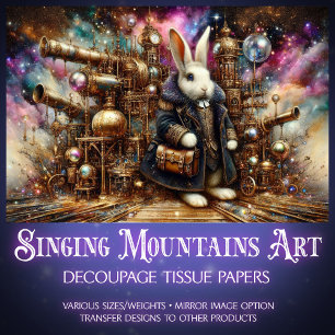 Kleurrijke Steampunk Konijn Magische Decoupage Tissuepapier
