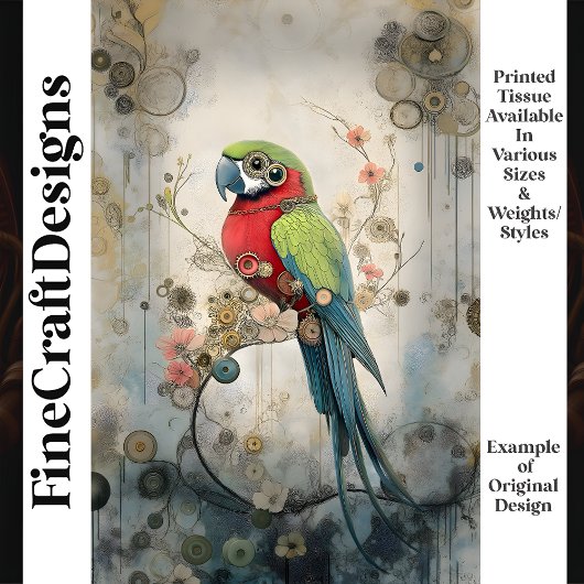 Kleurrijke Steampunk Vogel Versnellingen J7L Decou Tissuepapier