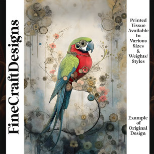 Kleurrijke Steampunk Vogel Versnellingen J7R Decou Tissuepapier