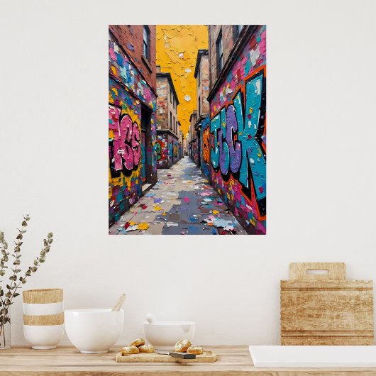 Kleurrijke stedelijke steeg poster (Keuken)