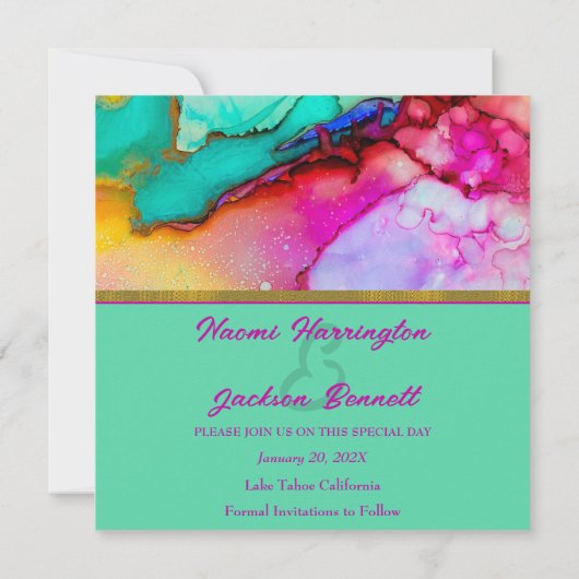 Kleurrijke steen Bewaar de datum Save The Date (Achterkant)