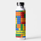 Kleurrijke stenen bouwstenen gepersonaliseerd waterfles (Links)