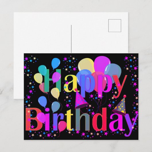 Kleurrijke ster confetti verjaardag ballonnen briefkaart (Voorkant / Achterkant)