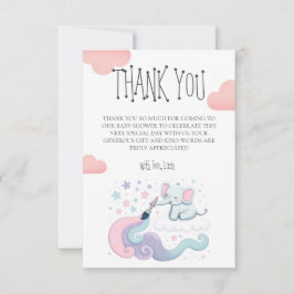 Kleurrijke Ster Op Cloud 9 Olifant Baby Shower Bedankkaart
