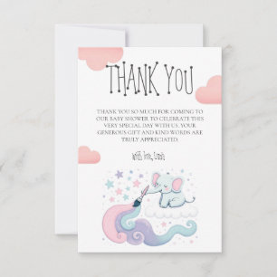 Kleurrijke ster op wolk 9 olifant Baby shower Bedankkaart