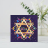 Kleurrijke ster van David Mandala Happy Hanukkah Kaart (Staand voorkant)