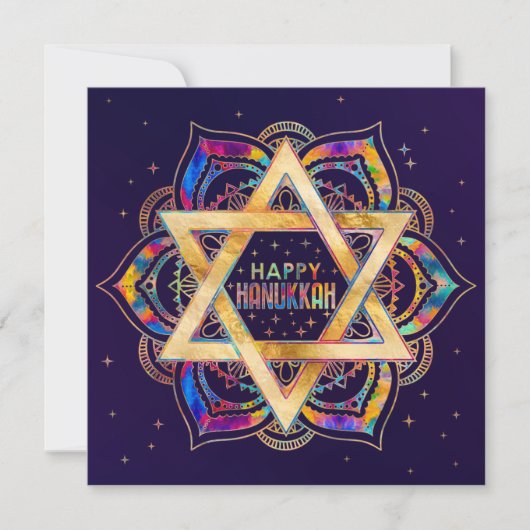 Kleurrijke ster van David Mandala Happy Hanukkah Kaart (Voorkant)