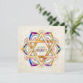 Kleurrijke ster van David Mandala Happy Hanukkah Kaart (Staand voorkant)